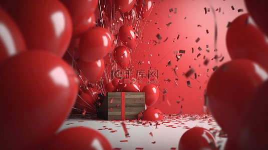 红布横幅气球和五彩纸屑 3d 呈现特别优惠概念