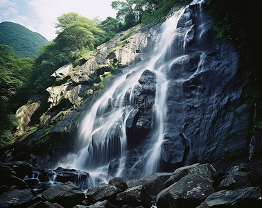 落石背景图片_瀑布落在岩石地区