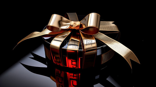 蝴蝶结标签背景图片_3D 标签设计，带有节日蝴蝶结和丝带，在黑色背景上享受圣诞快乐