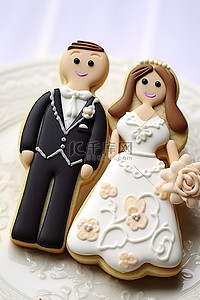 新娘和新郎的两块婚礼饼干