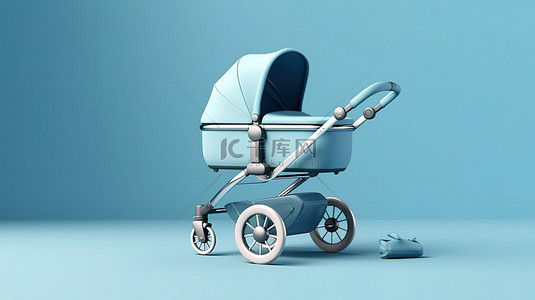 妈妈叫你吃火锅背景图片_蓝色表面 3D 可视化双色调效果的当代蓝色婴儿车婴儿车和婴儿车模型