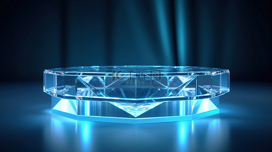 水晶玻璃讲台上闪烁的钻石是产品展示 3D 渲染的精致平台