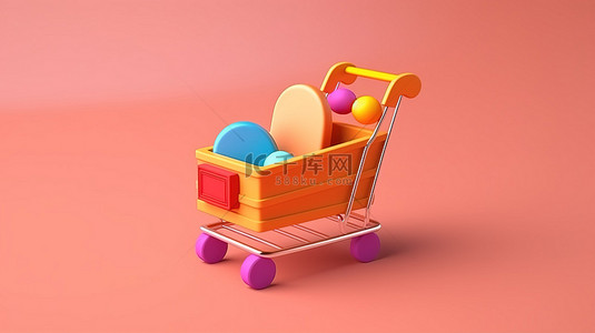 购物车图标背景图片_3D 风格 Instagram 社交媒体帖子中的购物车图标