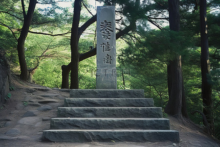 通往斯凯斯神庙的台阶上的石头和树