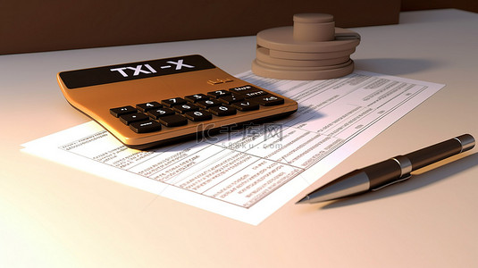 代表纳税和营业税概念的剪贴板图标的 3d 插图