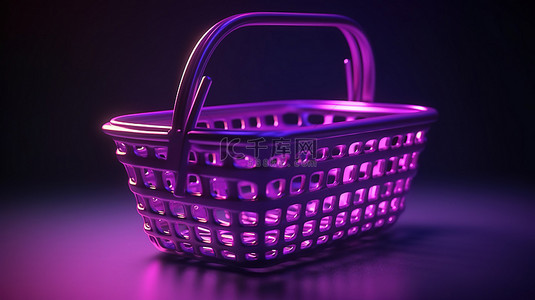 点击下单背景图片_在线购物概念 3d 呈现紫色背景上带有购物篮的点击购买按钮