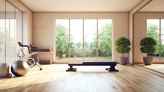 3D 渲染的锻炼和健身室在您自己的家中