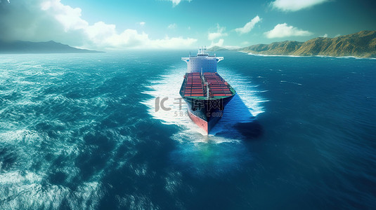 大海上的货船背景图片_海上货船的广阔海洋远景 3D 渲染