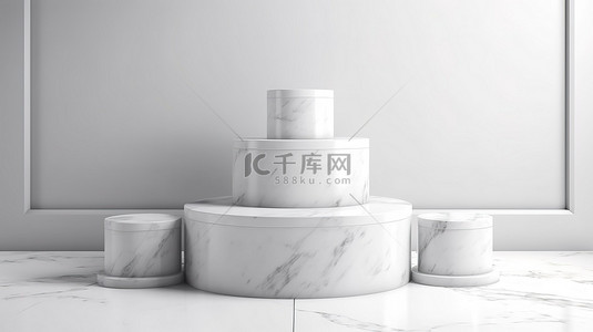 产品展示广告灰色大理石背景与白色 3D 渲染讲台