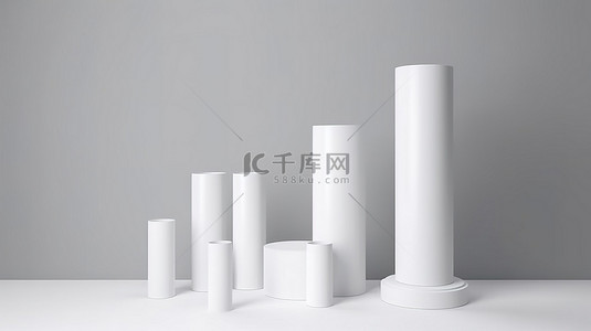 3D 场景渲染中带有白色塑料管模型的产品展示台