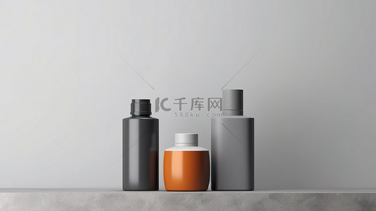 化妆品灰色背景背景图片_在 3d 创建的灰色背景上提升化妆品瓶的展示