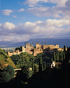 布拉宫背景图片_从城堡和山上欣赏阿罕布拉宫的景色