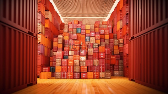 港口塔吊背景图片_集装箱箱容纳包裹箱，非常适合进口出口运输物流 3D 渲染
