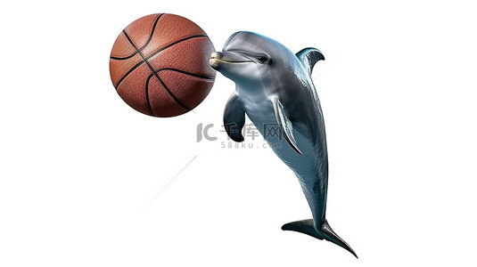 篮球报道背景图片_宽吻海豚 tursiops truncatus 在海洋或海洋中的白色背景上拿着篮球的 3D 渲染