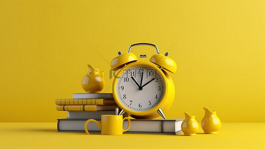 教育概念黄色闹钟与书库完美适合您的模型设计