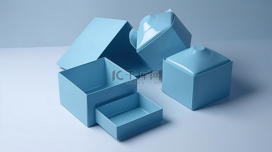 以 3D 渲染的空蓝色纸盒包装盒，非常适合节日零食美容护肤品或盥洗用品