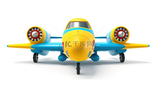 玩具行背景图片_可爱的复古黄色和蓝色两座飞机从正面和低角度观看白色背景 3D 渲染
