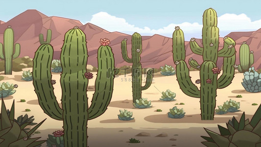 沙漠夏季热带仙人掌卡通