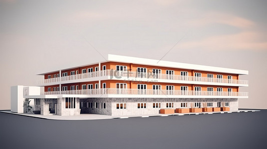 住宅设计背景图片_3D 渲染中的汽车旅馆外观设计
