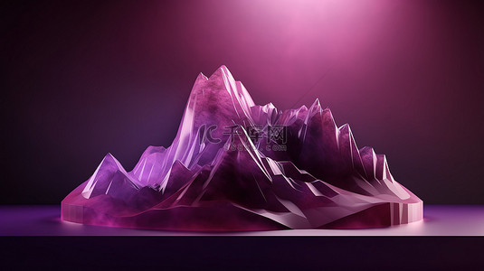 蓝色山海背景图片_雄伟的紫水晶山中迷人的海洋抽象展示架与水晶收藏3D 渲染