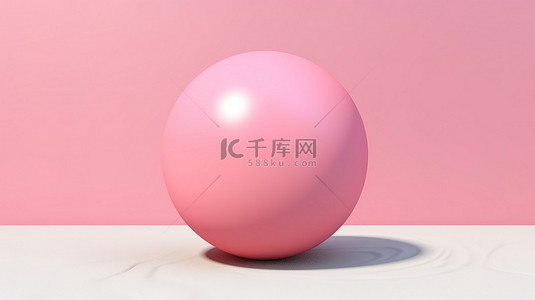 夏季乐趣 3D 渲染粉红色充气沙滩球作为体育游戏的俏皮球体玩具