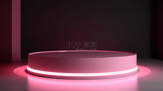 大型舞台背景背景图片_带有粉红色调和照明设计 3d 渲染的大型圆形基座显示器