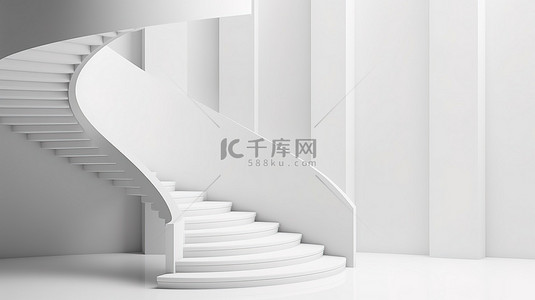 楼梯下楼梯背景图片_白色背景下楼梯的简约 3D 渲染