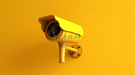 防控管理系统背景图片_现代闭路电视摄像机在最小黄色背景下的安全可靠 3D 渲染