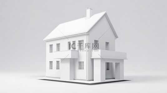 白色背景下白色两层楼房屋的简约卡通风格 3d 渲染