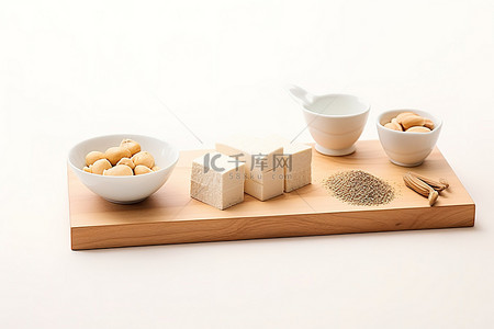 豆腐背景图片_白色背景上有一些成分的木板