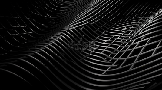 抽象 3D 插图复杂的黑线几何背景与编织图案