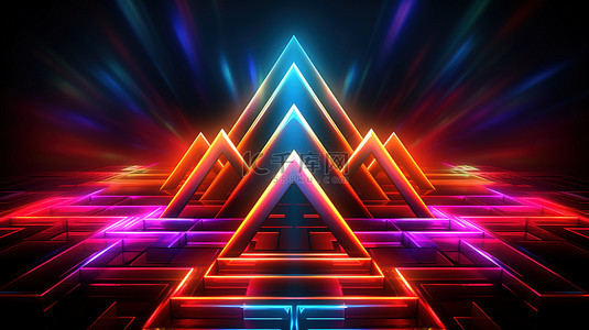 醒目的霓虹色发光几何图案的 3d 插图
