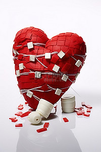 药丸背景图片_一颗缠着绷带的心脏，上面覆盖着药丸和绷带