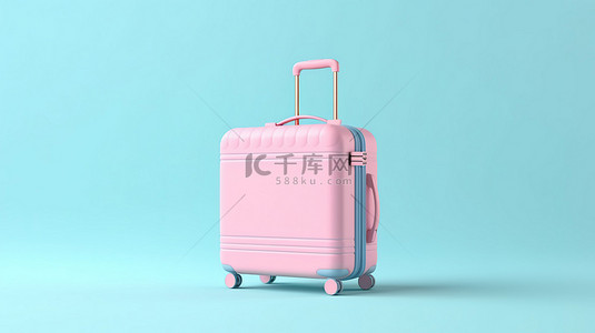 简约背景格背景图片_粉红色背景下旅行概念蓝色手提箱的简约 3D 渲染