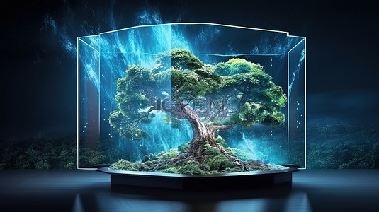 屏幕上未来树和景观显示的插图