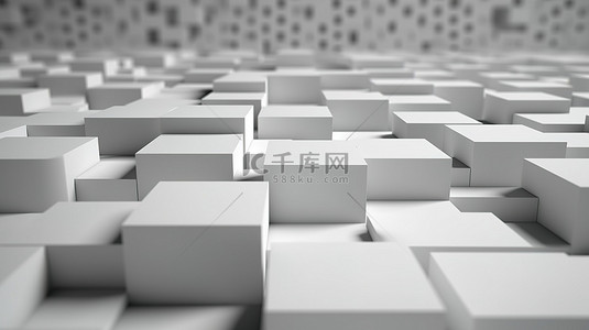 白色地板上立方体的简化几何设计 3D 渲染图案