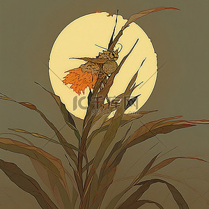 小麦茎与橙子的图画
