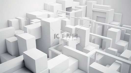 长角山羊背景图片_白色背景，带有 3d 渲染的长形抽象立方体角