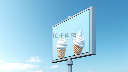 浅蓝色广告牌海报广告的 3D 插图