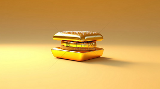 时尚的 3D 金色汉堡，简约设计