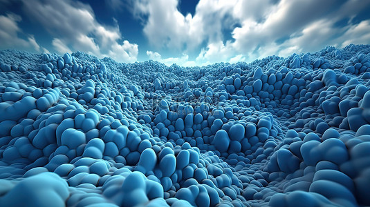 黎明之光背景图片_柔软而波涛汹涌的蓝色乳房云的 3d 渲染