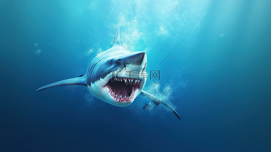 海鲨鱼背景图片_3d 渲染中的恐吓鲨鱼