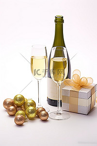 红葡萄背景图片_白色背景中的香槟葡萄礼品和香槟