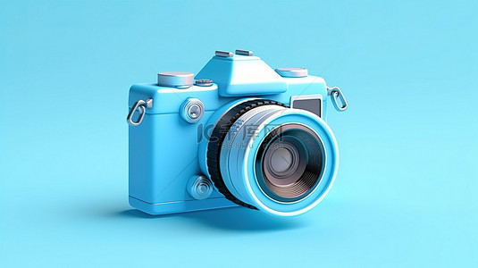 3D 渲染的纯蓝色背景上的时尚双色调蓝色数码相机