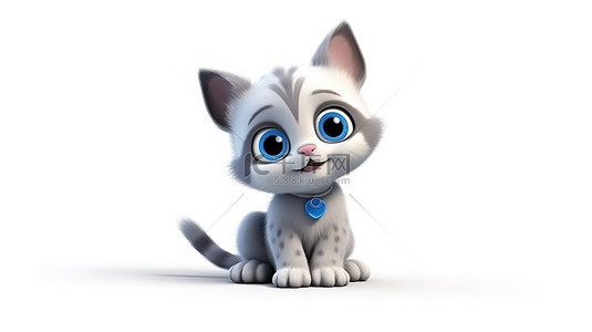 酷酷的表情卡通背景图片_3D 渲染中空白画布上的猫科动物形象