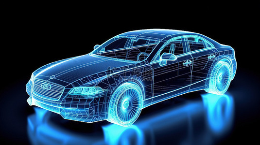 速度背景背景图片_全息线框风格汽车的 3D 渲染