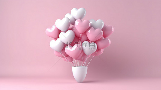 可爱的心形气球的 3d 插图
