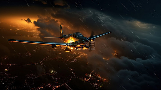 夜间闪电和雷暴导航的 3D 插图