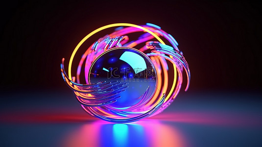 带有霓虹灯照明的抽象球体的 3D 渲染组合