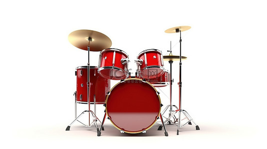 声音红色背景图片_带有红色低音鼓和一对鼓槌的白色背景的 3D 渲染